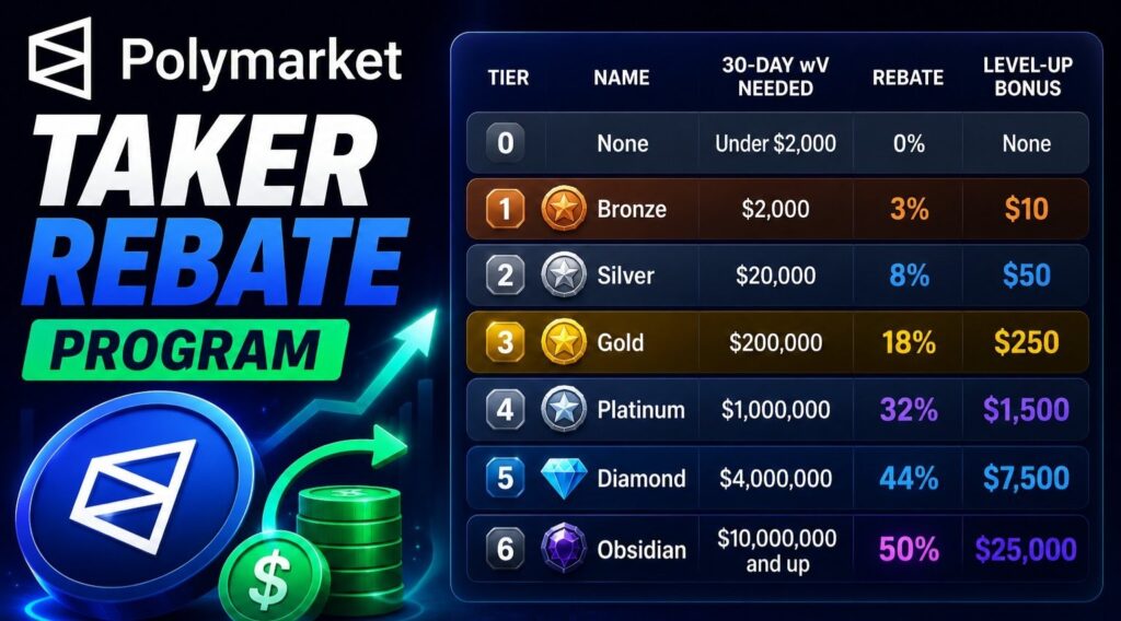 Polymarket Launches Taker Rebate Program – Traders Can Now Earn Up to 50% Cashback on Every Trade